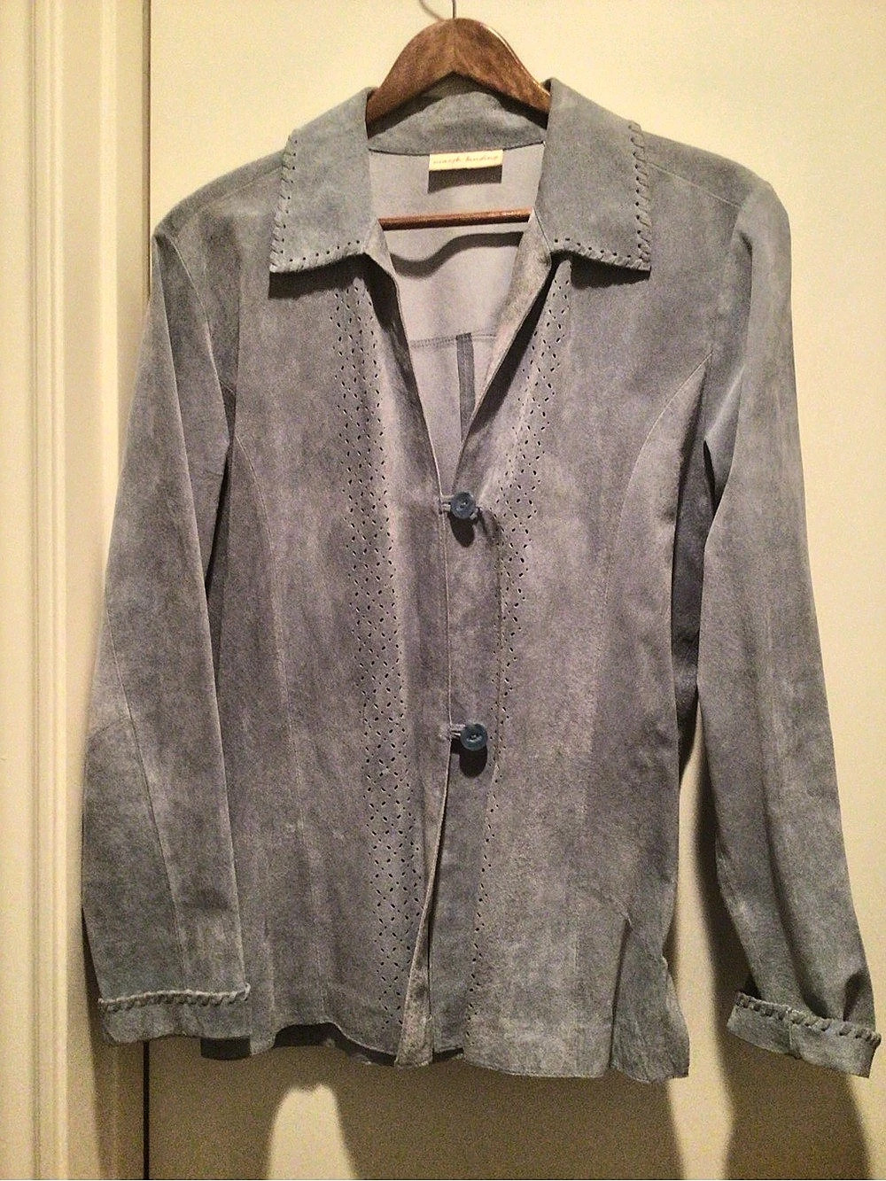 March landing Women's Blue Gray Leather Jacket